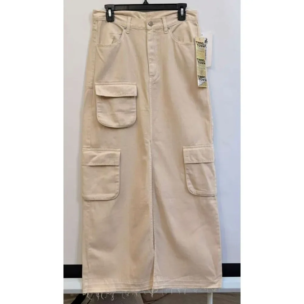 Denim Cargo Long Skirt - Picture 2 of 3